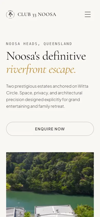 Club 33 Noosa homepage on a phone