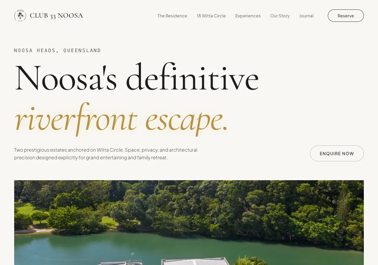 Club 33 Noosa homepage at desktop width