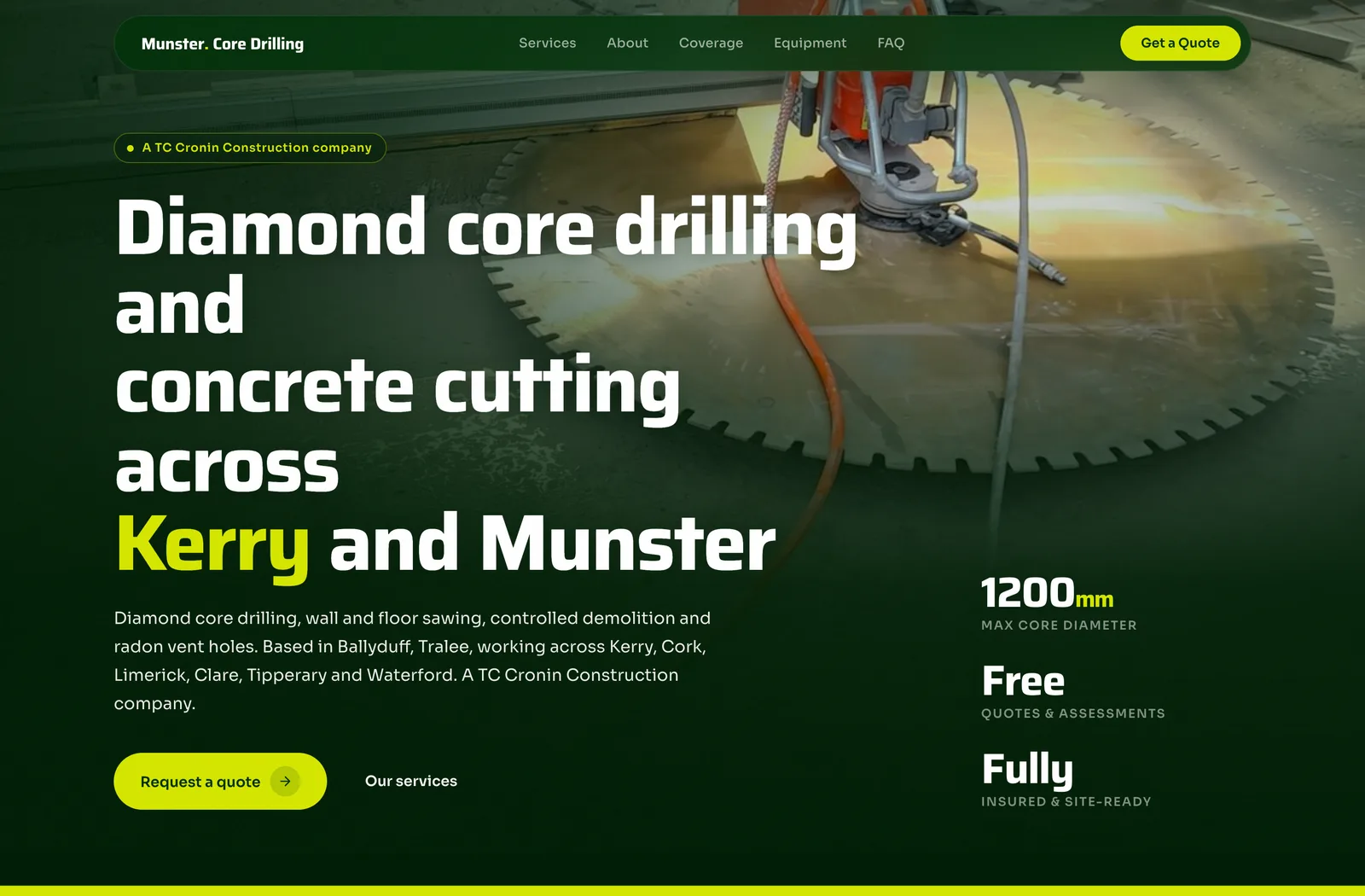 Munster Core Drilling homepage at desktop width