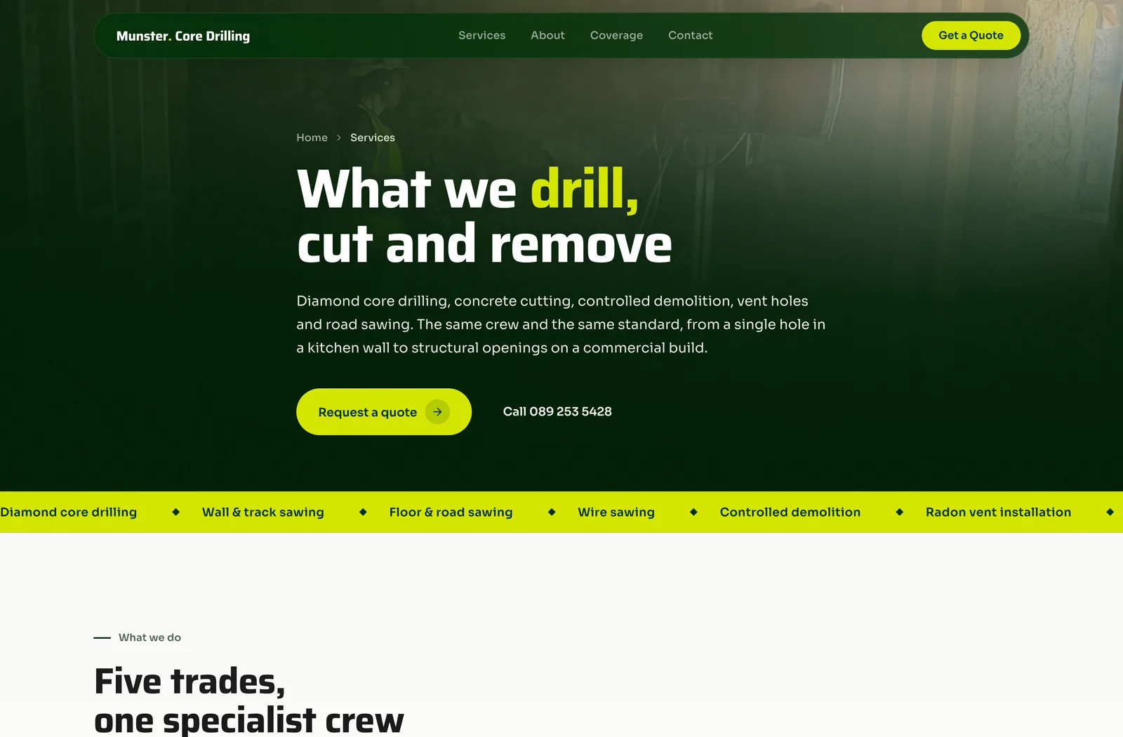 Munster Core Drilling services hub page